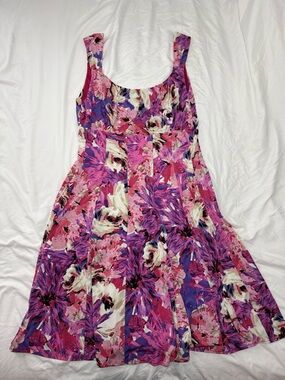 London Style Women's Pink Purple Floral Fit & Flare Sleeveless Dress